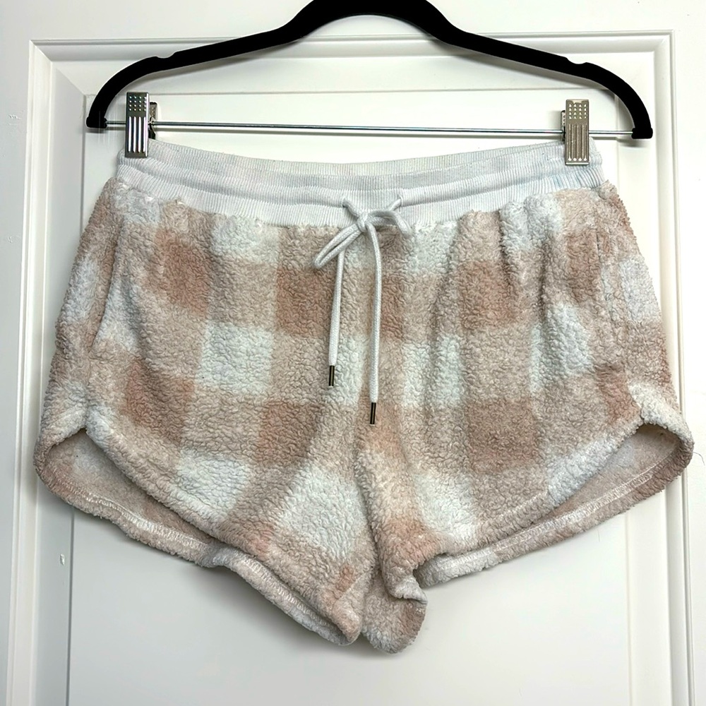Pink & White Plaid Fleece Sleep Shorts